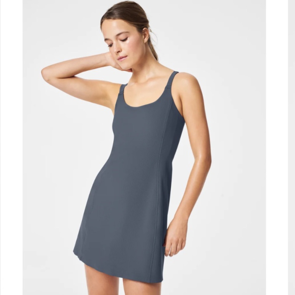Spanx The Get Moving Easy Access Ribbed Straight Dress Stretch Dark Storm Large